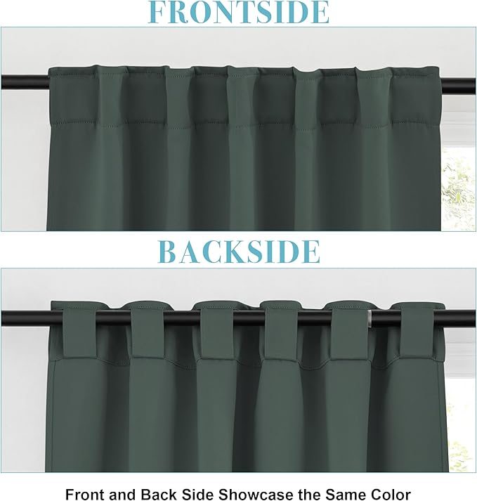 RYB HOME Kitchen Window Curtains Over Sink - Blackout Insualting Privacy Curtains for Kids Bedroom Kitchen Bathroom Basement Cafe Cabinet Tiers Drapes, 34 Width x 30 Length, 2 Panels, Dark Green