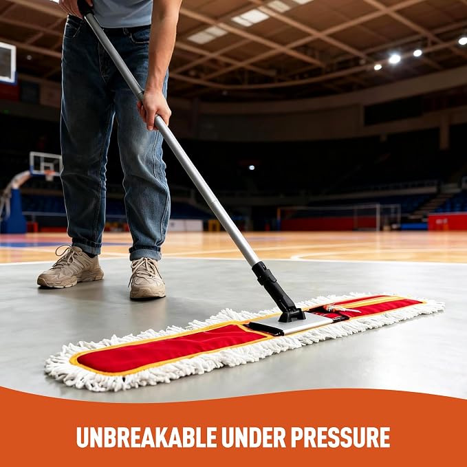 CLEANHOME 36" Commercial Dust Mops for Floor Cleaning Heavy Duty Floor Duster Mop with Long Handle Hotel Gym Household Cleaning Supplies for Hardwood, Tiles, Marble Floors (Red)