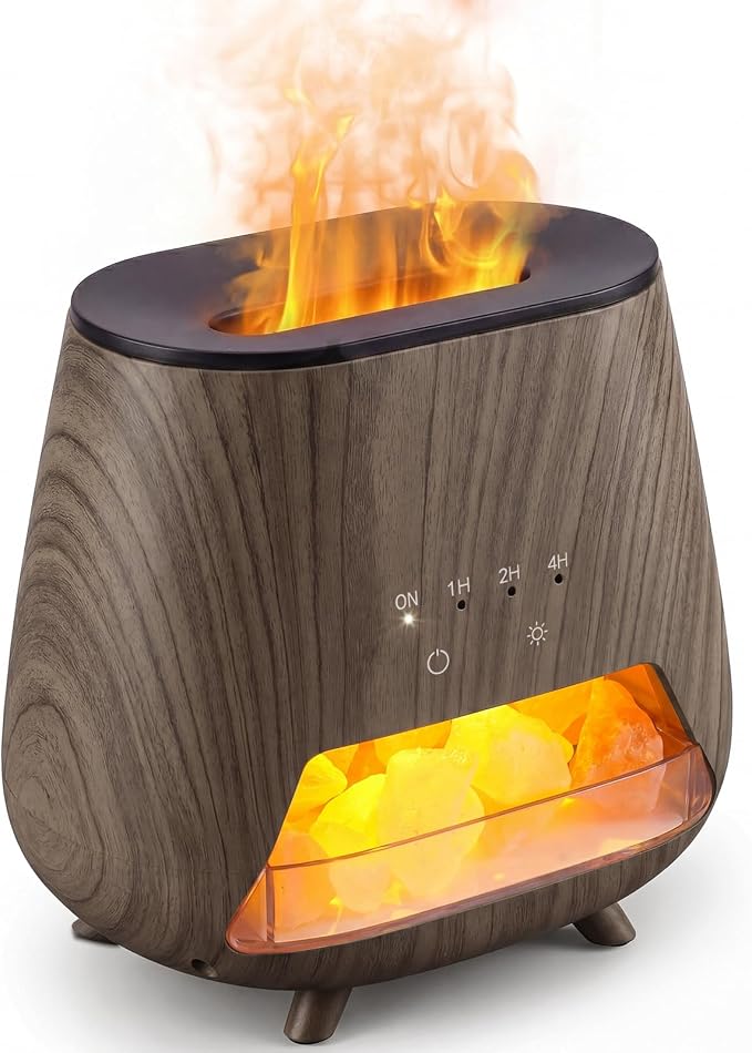 Essential Oil Diffuser for Home: 𝟒-in-𝟏 Himalayan Salt Lamp(Black) | Aromatherapy Diffuser with 𝟗-𝐂𝐨𝐥𝐨𝐫 Flame LED - 200ml Cool Mist Humidifier - Auto Off for Bedroom, Office & Yoga