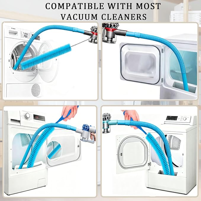 Dryer Vent Cleaner Kit with Flexible Vacuum Hose Attachments - Universal Lint Brush Tool Set for Clothes Dryer Cleaning, Shop Vac Accessories, Lint Trap Cleaner & Home Maintenance Essentials