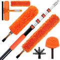 26FT High Reach Duster Cleaning Kit with 5-20 FTExtension Pole, High Ceiling Fan Cleaner Duster Tool for Fan Blades, Extendable Reusable Cobweb, Feather, Window Cleaning Squeegee Kit(20FT)