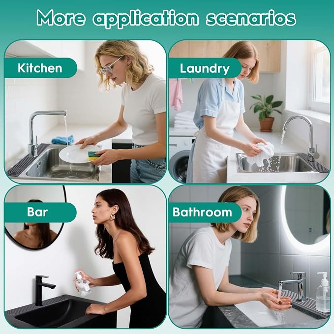 16 Inch Stone Faucet Mat for Kitchen Sink,Kitchen Sink Splash Guard-Water Absorbing Stone Tray for Sink,Super Absorbent, Diatomite Protector with Drainage for Kitchen Bathroom Counter(Dark Grey）