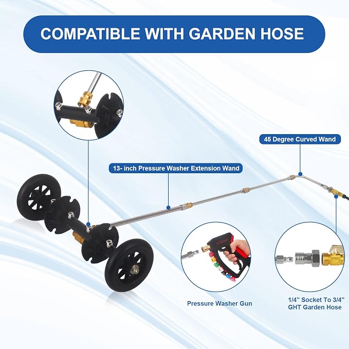 Undercarriage Cleaner Water Broom Pressure Washer Attachment, 16 Inches Undercarriage Washer, Pressure Washer Underbody Cleaner 4 Extension Wands 4 nozzles DUS3202