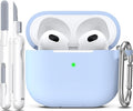 R-fun Compatible with AirPods 3 Case Cover, Silicone Protective Accessories Skin with Keychain Compatible with Apple AirPod 3rd Generation 2021 for Women Men Girls Boys,Front LED Visible,Sky Blue