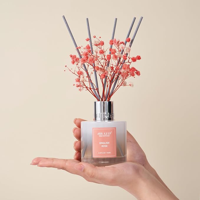 Reed Diffuser Set,3.38 fl oz (100 ml) - English Rose Oil Diffusers with 8 Reed Sticks, Home Fragrance Reed Diffuser for Bathroom Shelf Decor