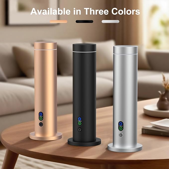 Waterless Diffuser, Essential Oil Diffuser, 1000 Sq.Ft Coverage Scent Diffuser – Plug-in Only, Adjustable Mist, Remote, Mood Lights for Home & Office, Large Room, Hotel, Gold