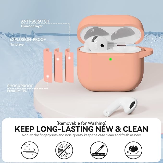 for AirPods 4 Case, TNSNK Silicone AirPod 4 Case Cover Compatible with Apple Airpods 4th Gen, Shockproof Protective Cases for Women Girly with Cleaner Kit and Keychain, Front LED Visible