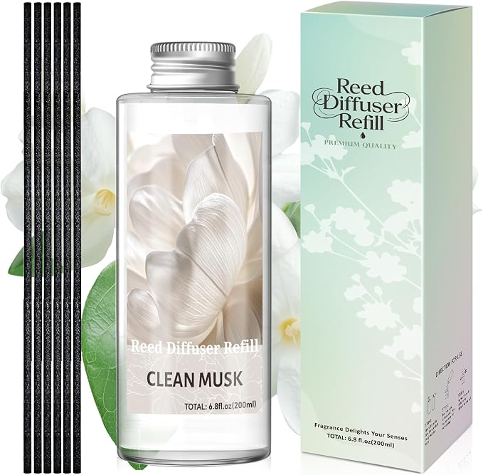 STRN Reed Diffuser Oil Refill, Clean Musk Scented Diffuser with Stick 200ML | Summer Long-Lasting Fragrance for Living Room, Bedroom, Office, Home Décor