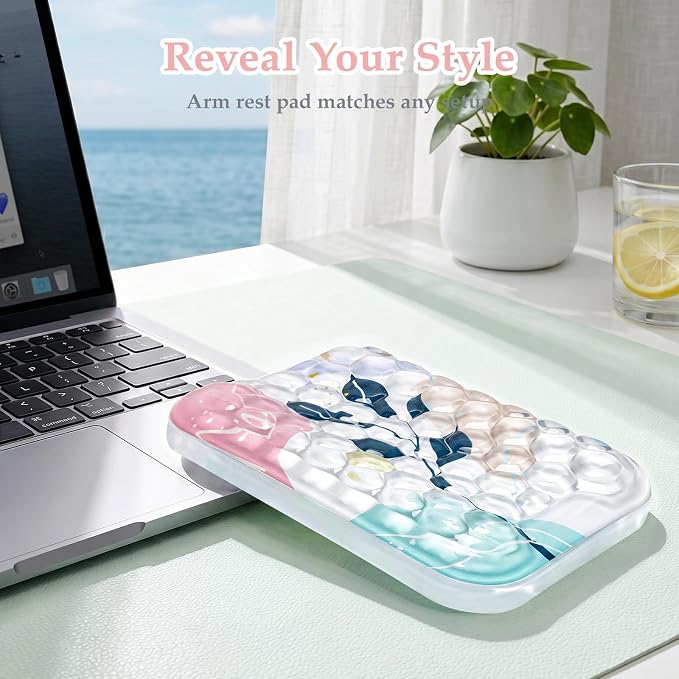Ospelelf Desk Elbow Rest Pads, Gel Arm Rest Pad Support for Keyboard | Ergonomic Support for Computer Typing & Mouse, Office Home Use, Heat Resistant, Pink Plant