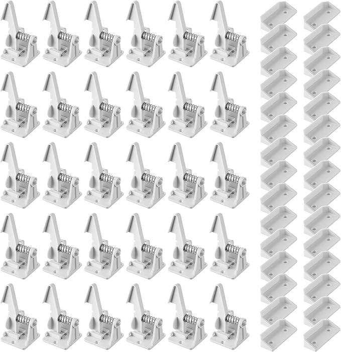 Tuanse 30 Pcs Cabinet Locks Invisible Safety Drawer Latches with Screws Self Adhesive Cabinet Drawer Locks for Home Kitchen Furniture Door Latches(White)