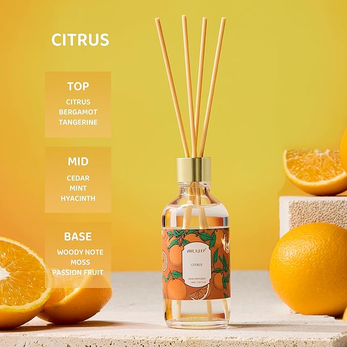 Reed Diffuser Oil Set with Reed Sticks,Citrus Aromatherapy Oil Scent Diffuser for Home Office Bathroom Decoration Perfume and Gifts 3.38oz/100ml