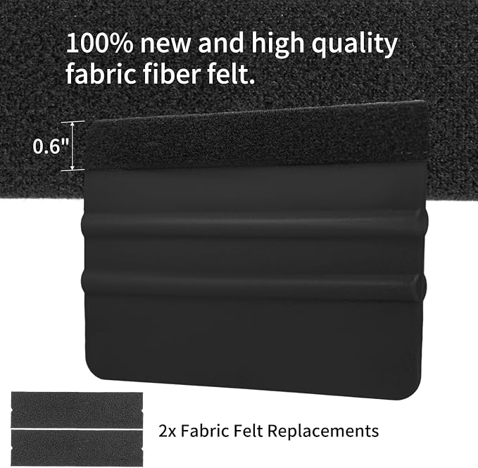 Squeegee for Vinyl, 4 Inch, Black and Dark Blue, 2 Pcs | Extra 2 Felt Replacements, Non Slip Plastic 4 Inch Squeegee, Scratch Free Bubble Elimination, Tool for Car Wrap Window Tint