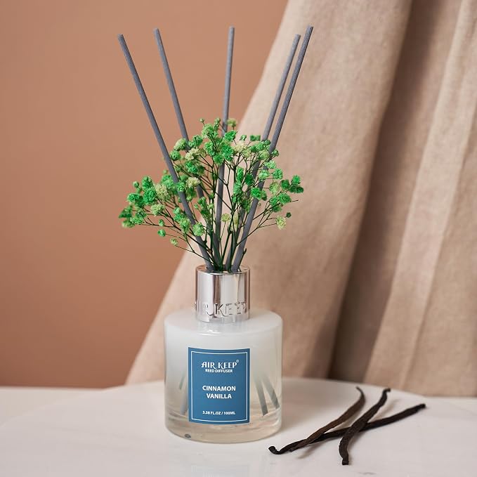 Reed Diffuser Set,3.38 fl oz (100 ml) - Cinnamon Vanilla Oil Diffusers with 8 Reed Sticks, Home Fragrance Reed Diffuser for Bathroom Shelf Decor