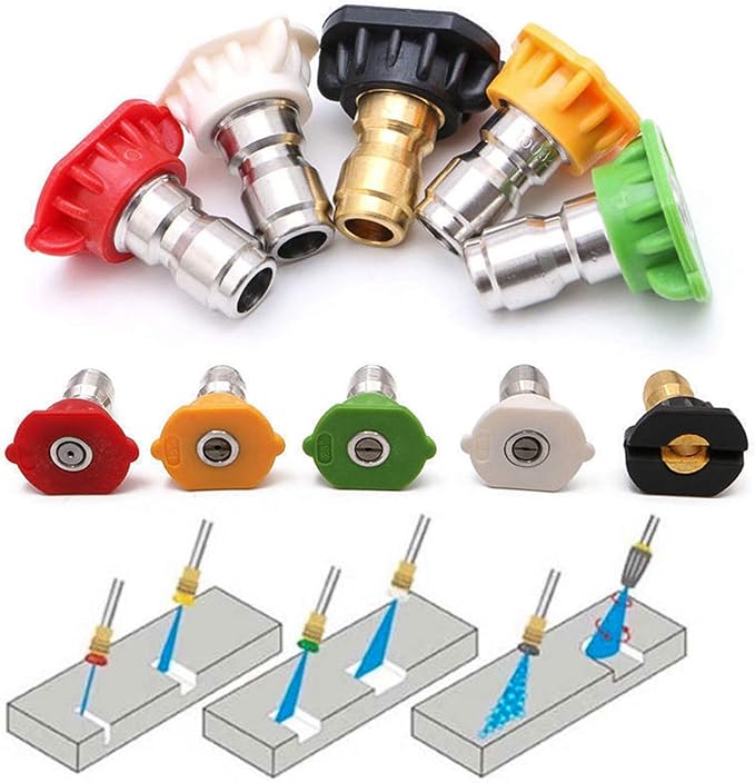 Pressure Washer Nozzle Tips 4500 PSI, Multiple Degrees,3.0GPM, 5Pcs | Pressure Washer Spray Nozzle Tips, 1/4 In Quick Connect, 0° 15° 25° 40° Soap Tip for Cleaning Car, Garden Road, Watering
