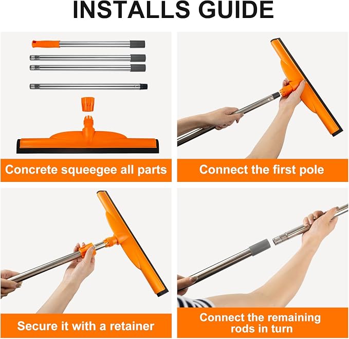 Heavy-Duty Floor Squeegee, 62" Adjustable Handle, EVA Foam Blade, Ideal for Concrete, Garage, Patio & More
