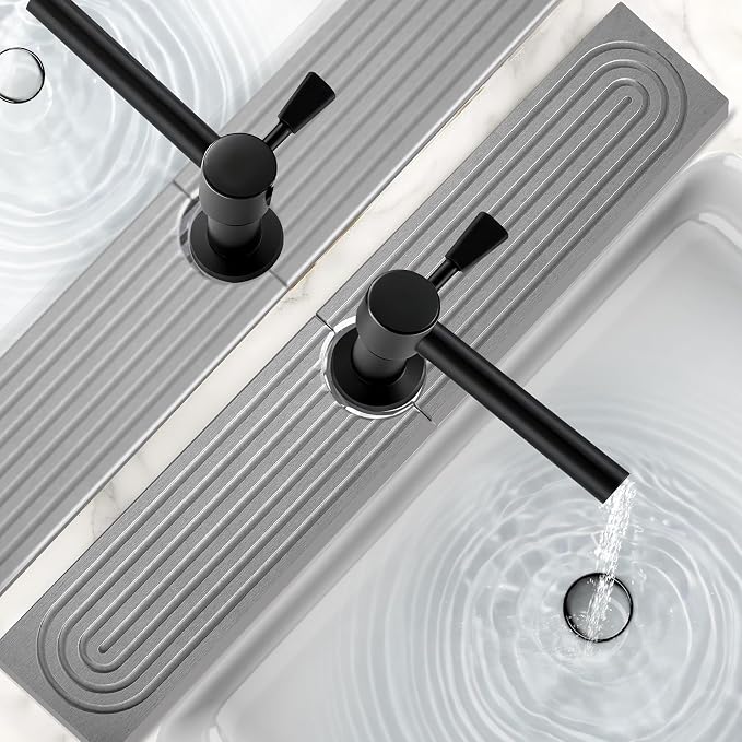16 Inch Stone Faucet Mat for Kitchen Sink,Kitchen Sink Splash Guard-Water Absorbing Stone Tray for Sink,Super Absorbent, Diatomite Protector with Drainage for Kitchen Bathroom Counter(Light Grey）
