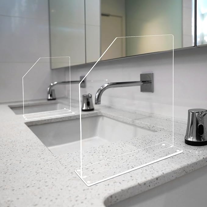 Vesici 2 Pcs Clear Acrylic Sink Splash Guard Freestanding Panel Barrier with Easy Reach Cutaway Kitchen Guard Protective Splatter Barrier for Home Hospital(29.5" Length, 18" Height, 4.5" Base)