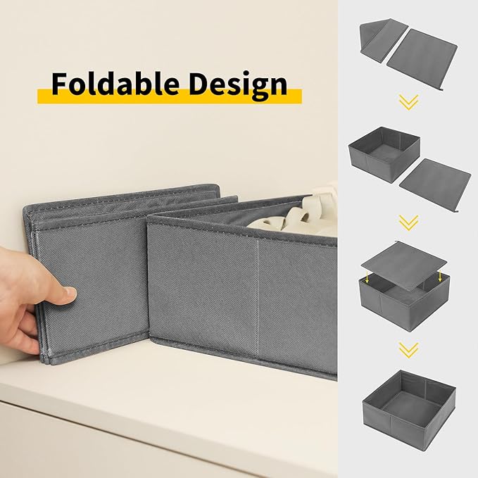 Cupic Cupid Drawer Organizer, Dresser Organizers, Foldabe Drawer Organizer Clothes, Closet Organization and Storage Dividers for Socks, Underwear and Diaper, Set of 12, Gray