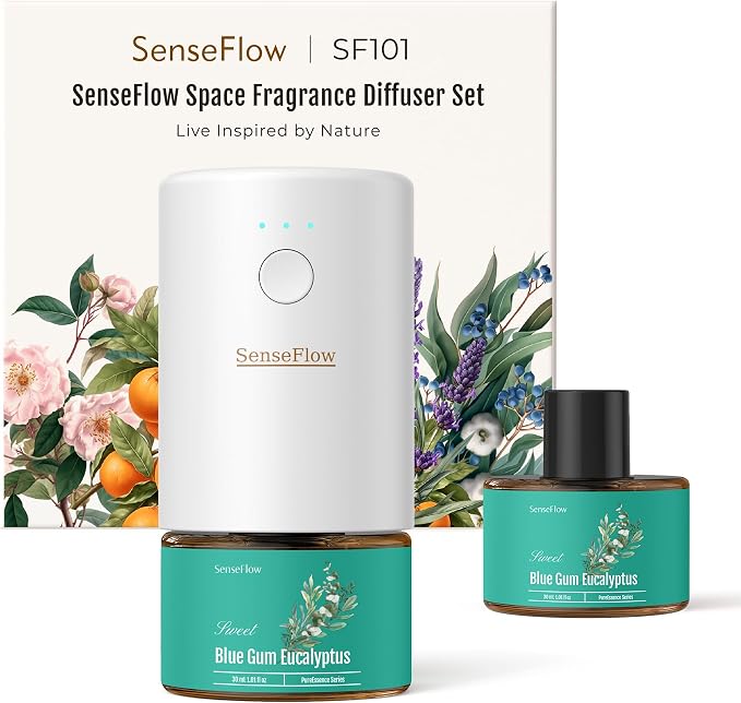 Essential Oil Diffuser for Home, Waterless Aromatherapy Diffuser SF101 Pro, Plug in Room Scent with 120-Day Natural Aroma, Covers 1000 Sq Ft – Free 30ml Blue Gum Eucalyptus
