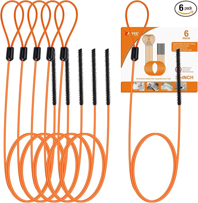 32 Inch Anti-break Metal Drain Snake, Hair Clog Remover, Cleaner Tool | Nylon Coating Sink Snake Drain Cleaner Hair Catcher Remover for Shower Bathroom Sink Tub