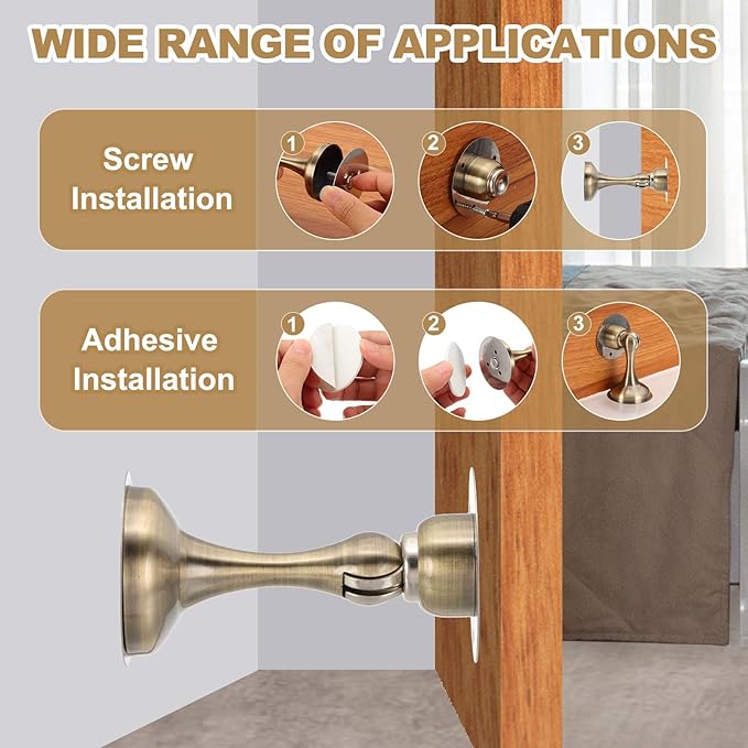 MECCANIXITY Magnetic Door Stoppers Stainless Steel Door Stops, Wall Floor Mounted Doors Holder Keep Doors Open for Home Office Closet (Silver Tone)