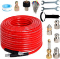 100FT Sewer Jetter Kit for Pressure Washer 5800PSI Drain Cleaner | 1/4" NPT Hose with 5 Jetting Nozzles Waterproof Tape and Spanners for Pressure Washer Drain Cleaning