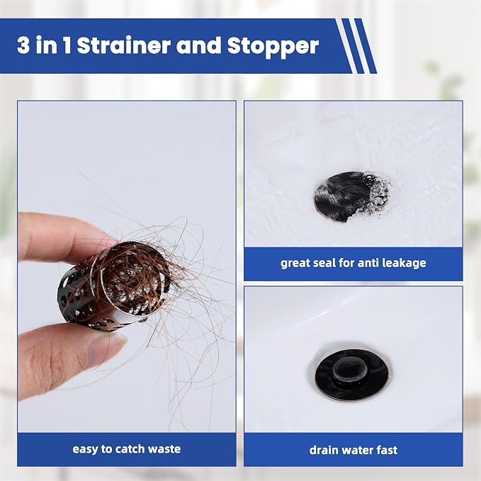 Universal Bathroom Sink Drain Strainer Hair Catcher, Oil Rubbed Bronze | Upgraded with Removable Stainless Steel Filter Basket, 3 in 1 Pop Up Sink Stopper for 1.1''~2.36'' Sink Basin Hole