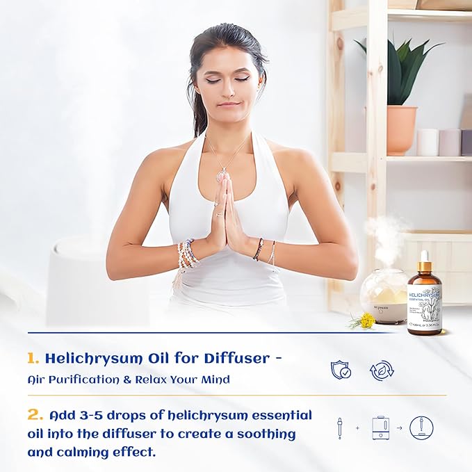 HIQILI Helichrysum Essential Oil for Skin, Massage & Aroma Diffuser | Nourishing Skin, Reducing Fine Lines & Wrinkles, Relieving Body Fatigue, DIY Floral Scent Gift –100mL / 3.38 fl oz