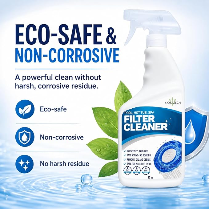 NOYATECH Pool Filter Cleaner Spray – No Soak Cartridge Cleaner for Hot Tub, Spa & Pool Filters – Removes Oil, Grease & Buildup Fast – Extends Filter Life – Gallon