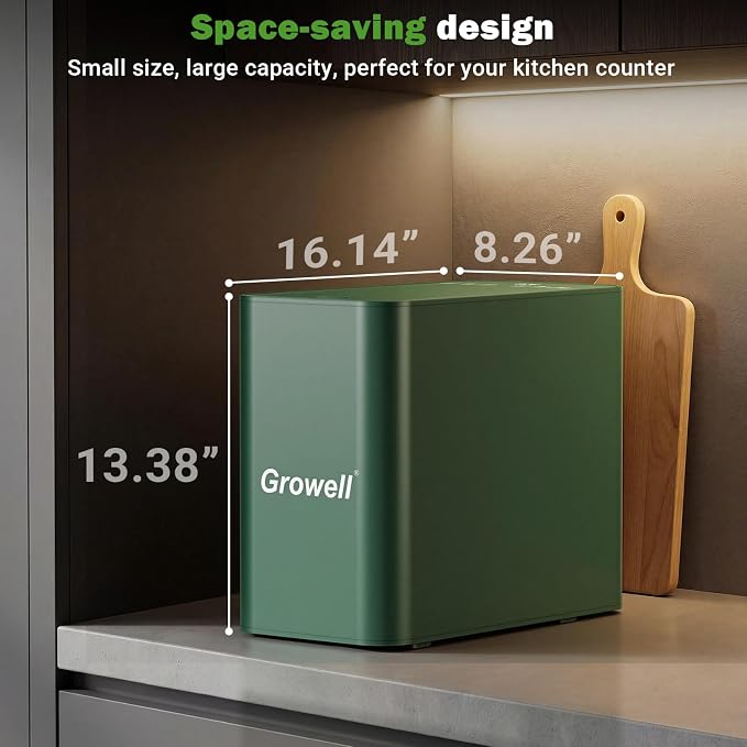Growell 3.2L Smart Electric Composter, Countertop Food Waste Indoor Bin | Indoor Kitchen Compost,LED Display,Odorless & Low Noise,Auto-Cleaning,One-Touch Operation,Turns Waste to Fertilizer Quickly