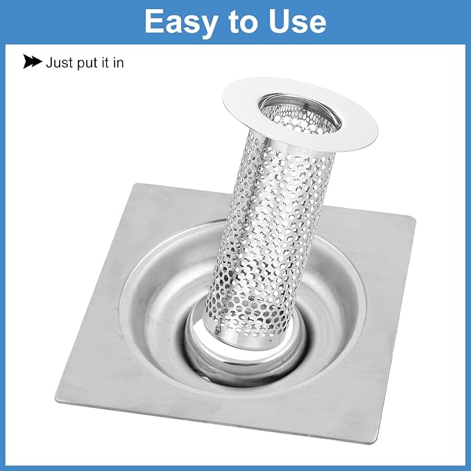 uxcell 4 Pack Shower Drain Strainer, 3.2" x 2" 304 Stainless Steel Floor Drain Strainer Deep Sink Hair Catcher for Kitchen Bathroom Balcony Floor Drain, Fit Hole Size from 1.1" to 2"