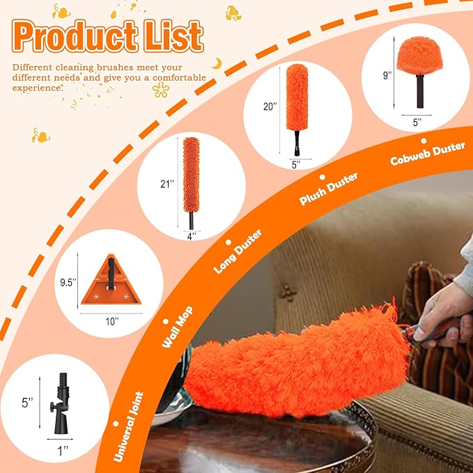 LAANPOLE 26FT Reach Dusters for Cleaning, Ceiling Fan Cleaner Duster with Extension Pole, Wall and Baseboard Cleaner Mop with Handle for Window Cobweb Fan Blade and High Ceiling