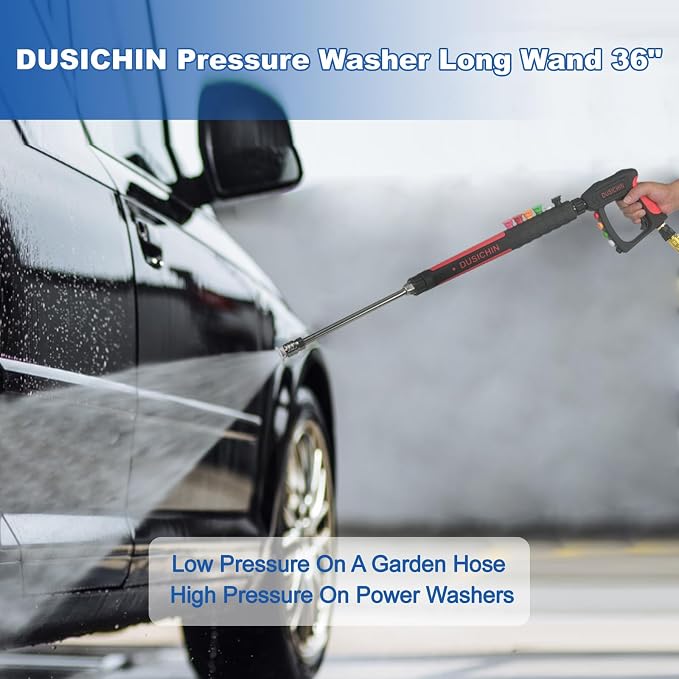 DUSICHIN Pressure Washer Gun Long Wand 36 inches 3 Stages Lance 6 Nozzles, Car Wash Sidewalk Fence Cleaning 3000 PSI High Pressure On Power Washers