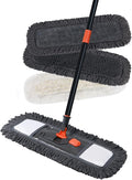 18" Dust Mop Floor Cleaning System, Flat Mop with Stainless Steel Handle, 3 Different Washable Pads Wet and Dust Mopping for Hardwood, Vinyl, Laminate, Tile Cleaning