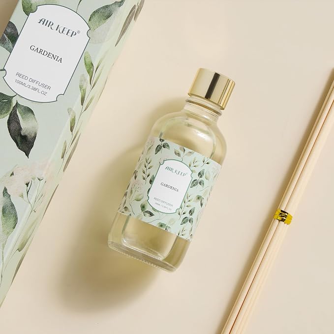 Reed Diffuser Oil Set with Reed Sticks, Gardenia Aromatherapy Oil Scent Diffuser for Home Office Bathroom Decoration Perfume and Gifts 3.38 oz/100ml