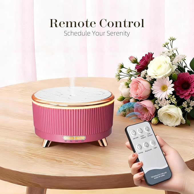 500ml Essential Oil Diffuser, Ultrasonic Aromatherapy Humidifier | with Remote Control, 7-Color LED Light, Timer & Auto Shut-Off, Cool Mist Diffuser for Home, Bedroom, Office (Pink)