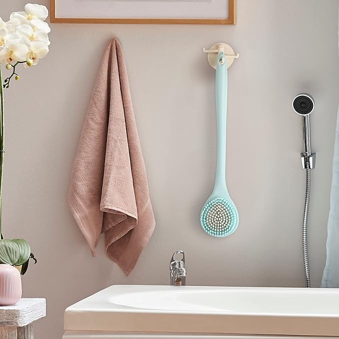 BEDELITE Back Bath Brush Long Handle for Shower of 2 - Soft Shower Brush for Men & Women,Back Brush Scrubber - 16.4" Long Skin Exfoliator for Bath Scrubber Body Brush（2 Pack, Blue & Ivory）