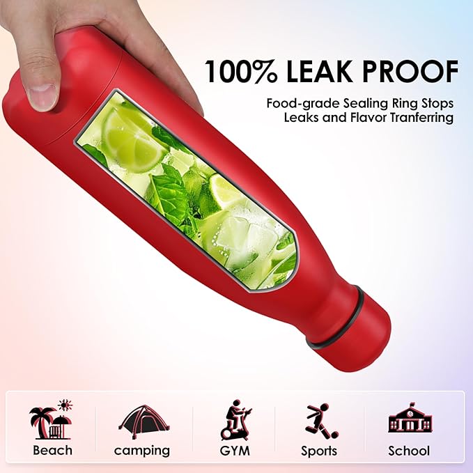 25oz Cola-Bottle Shaped Stainless Steel Leak-proof Water Bottle,Double Wall Vacuum Insulated Metal,Travel Mug For Sports Indoors & Outdoors,BPA-Free School Kids Flasks,Red(2 Pack)