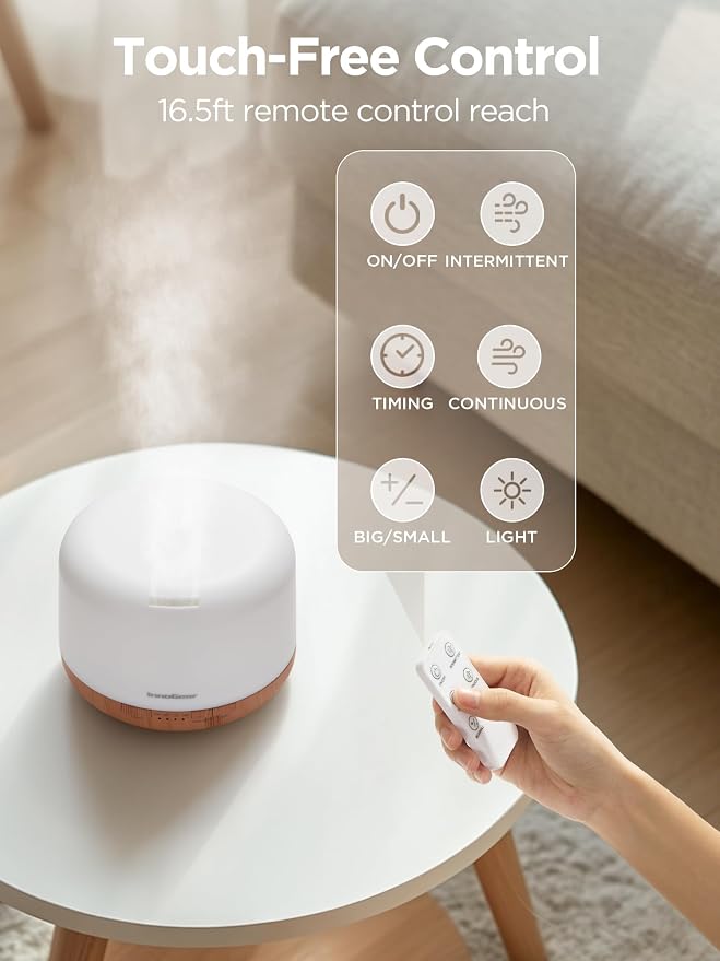 InnoGear 500ml Aromatherapy Diffuser for Home 10 Essential Oil Set, Yellow | Gift Set, Remote Control, Automatic Shut-Off, 4 Timers, Quiet, Run up to 18hrs, Cool Mist Humidifier, Large Room, Easy to Use