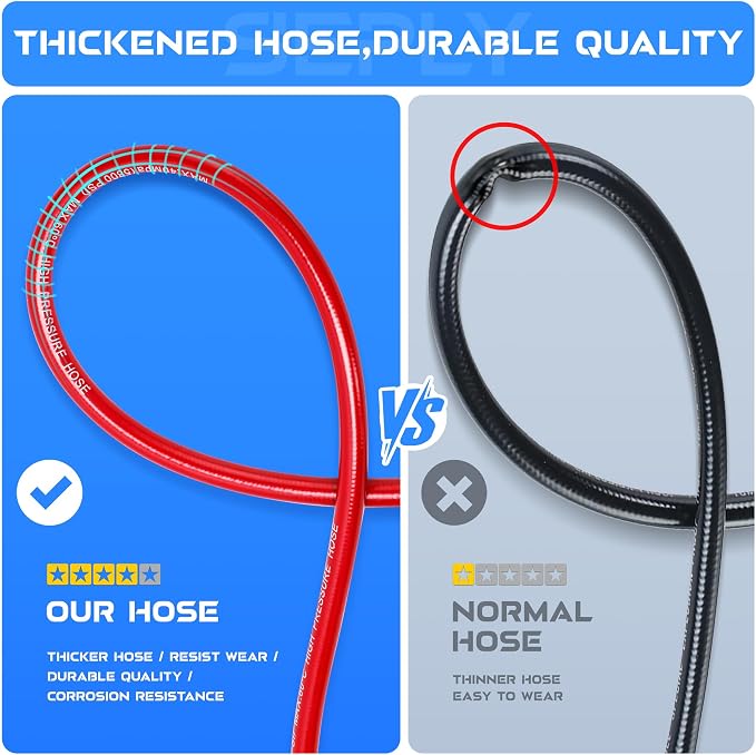 Sewer Jetter Kit for Pressure Washer, 50FT 5800 PSI Drain Cleaner Hose with 1/4" NPT Corner, Rotating and Button Hose Sewer Jetting Nozzle, Waterproof Tape, Pearl Corsage Pin, Spanner, Glove
