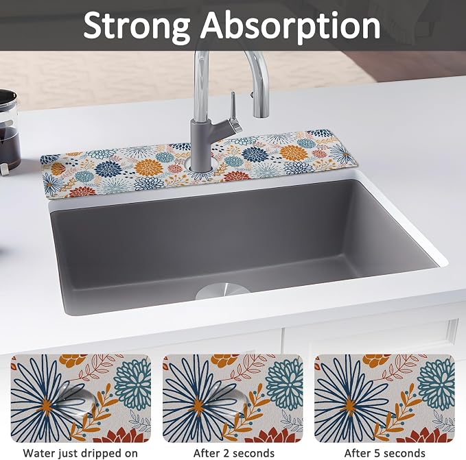 24" X 5.5" Kitchen Sink Splash Guard Faucet Mat Mandala Super Absorbent Fast Drying Faucet Guard & Draining Mat Sink Splash Guard Behind Faucet for Kitchen, Bathroom
