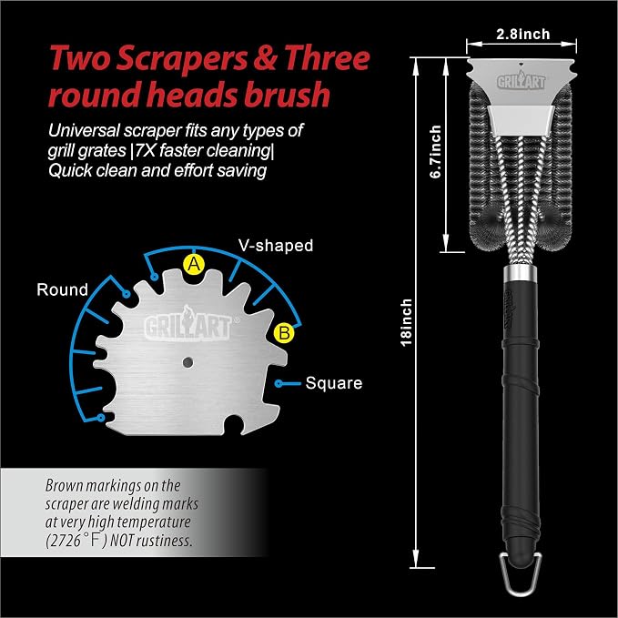 GRILLART Grill Brush and Scraper,18 Inch BBQ Grill Cleaning Brush Kit, Wire Scrubber, Universal Fit BBQ Cleaner Accessories for Grill/Smoker/Gas/Charcoal Grill Cleaning-Grill Gifts for Men/Dad
