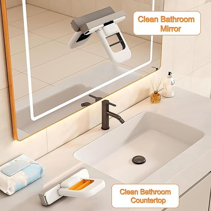 Mini Foldable Desktop Mop, Sponge Mop Wet and Dry Use Cleaning System, Self-Squeeze Small Mop for Bathroom Kitchen Desktop Glass Living Room Car (Orange+Black, 2pcs)