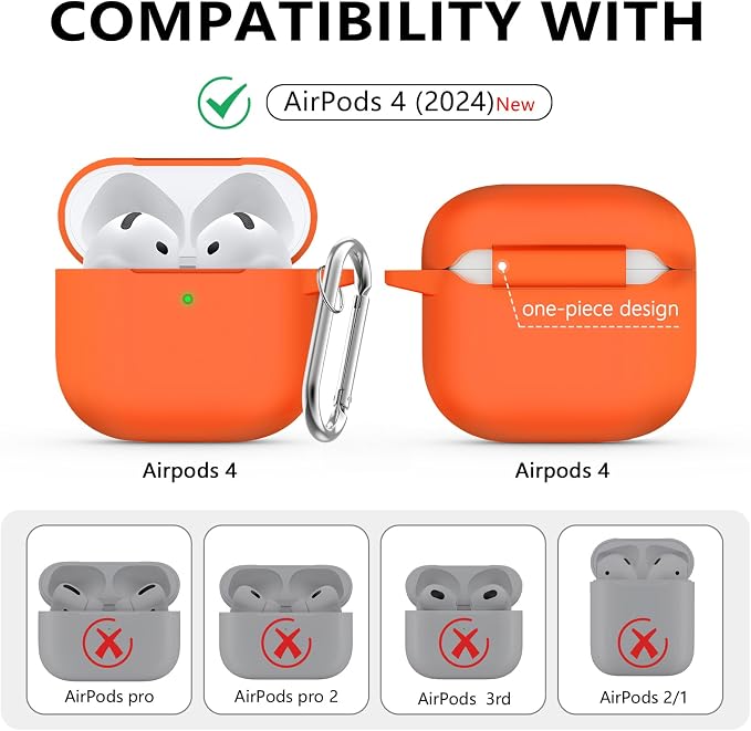 Ljusmicker for AirPods 4 Case 2024 with Cleaner Kit,Soft Silicone Protective Cover for Apple AirPods 4th Generation Cases for Women Men,for AirPod 4 Case Accessories with Keychain-Orange