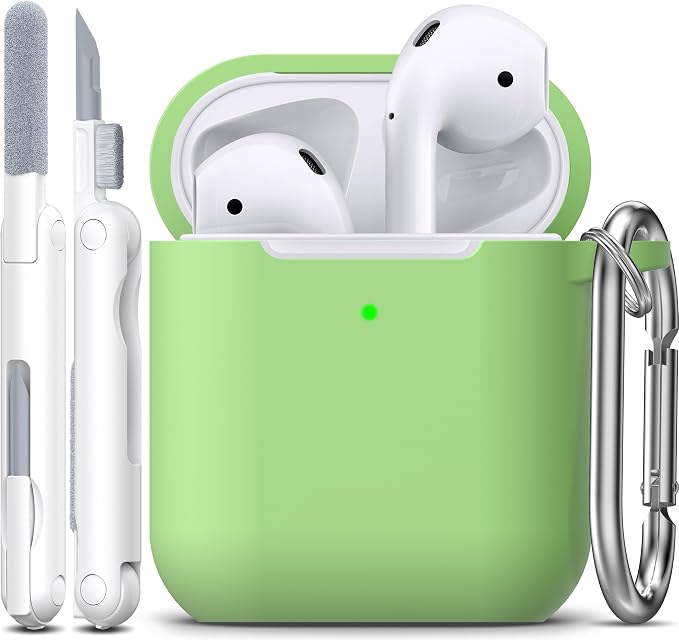 R-fun for AirPods 1/2 Case, Soft Silicone Protective Cover with Keychain and Cleaning Pen, Compatible with AirPods 2nd/1st Generation (2016/2019), Full Drop Protection Cover, Avocado