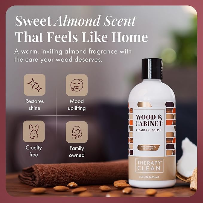 Therapy Wood Cleaner and Furniture Polish 16 oz. (2 Pack) - Wood Cabinet and Table Cleaner - Conditioner - Almond Scent