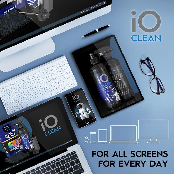 Screen Cleaner Spray (16oz+16oz) – Cleaning Kit for LCD LED OLED TV | Smartphone, iPad, Laptop, Touchscreen, Computer Monitor, Other Electronic Devices – 2 Microfiber Cloths and 4 Nozzles