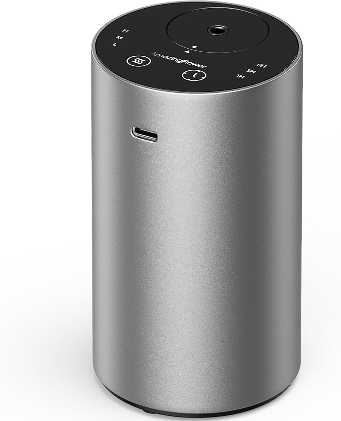 Waterless Essential Oil Diffuser, Rechargeable Car Scent Diffuser, Grey | Premium Aluminum Alloy Housing, Cordless, 3 Mist Levels, Timers, Portable Aromatherapy Diffuser for Home, Car & Office
