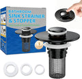 Bathroom Sink Drain Strainer, Pop-Up Bathroom Sink Stopper with Removable Stainless Steel Hair Catcher Basket, Universal Fit for US Bathroom Sinks, Showers & Floor Drains (1pcs-Black)
