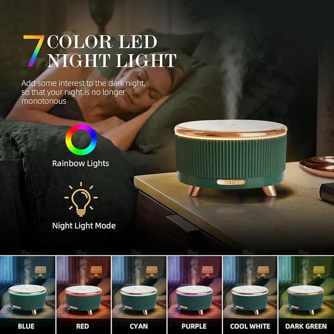 500ml Essential Oil Diffuser, Ultrasonic Aromatherapy Humidifier | with Remote Control, 7-Color LED Light, Timer & Auto Shut-Off, Cool Mist Diffuser for Home, Bedroom, Office (Blue Green)